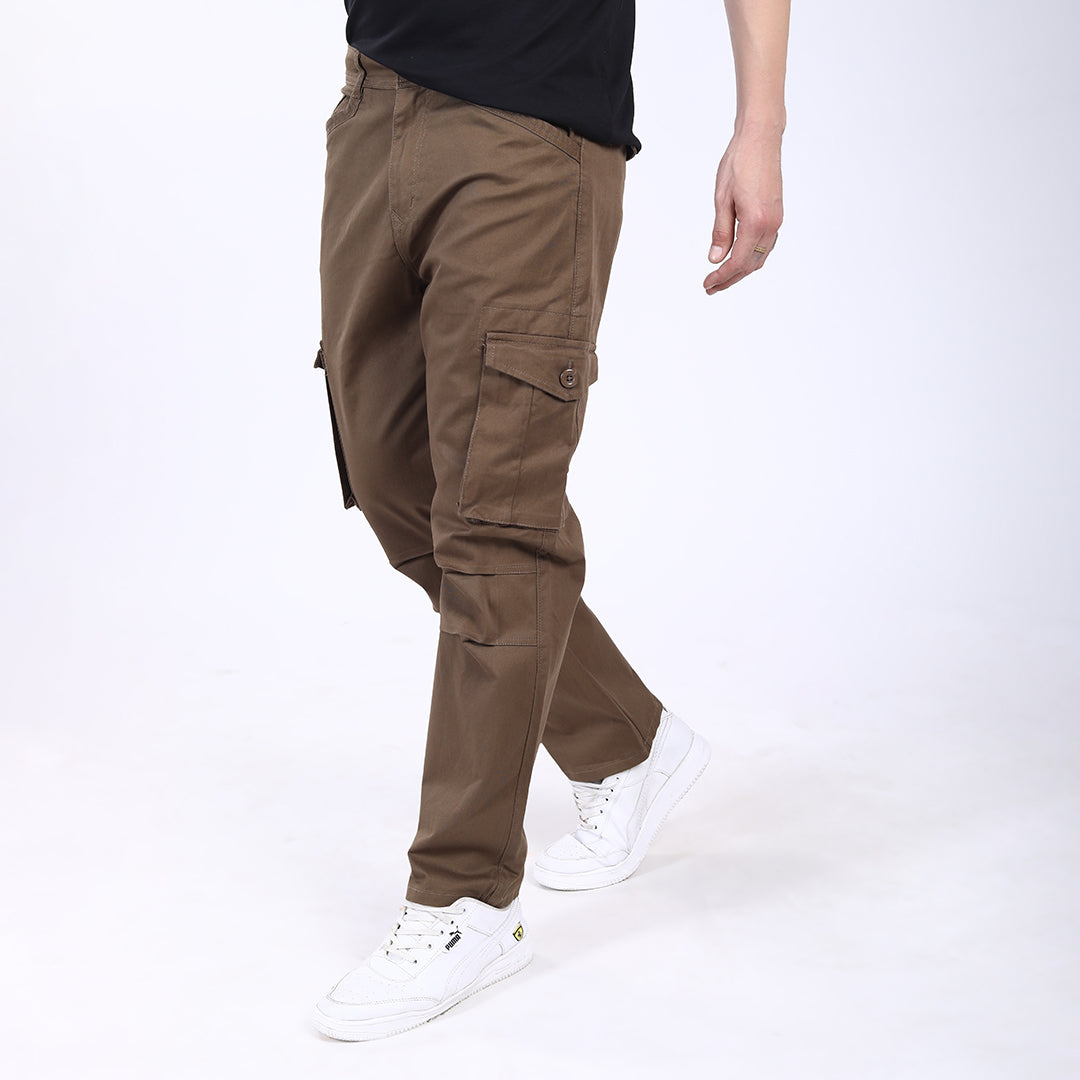 Men's Relaxed Fit Brown Stretch Cotton Cargo Pants – Streetwear Utility Style 4801-3
